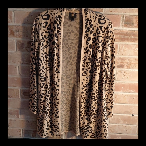 JM Collection Sweaters - JM Collection Leopard Print Open Front Cardigan Beige Black PM